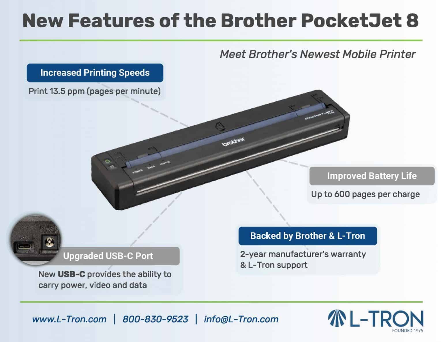 New Features of the Brother PocketJet 8 Infographic | L-Tron